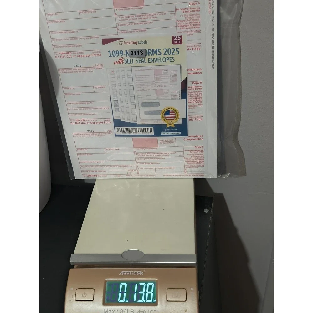 Next Day Labels 1099 NEC Forms 2025 With Self Seal Envelopes 25 Sets